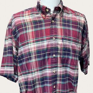 Izod men’s short sleeve‎ button down shirt plaid 100% cotton preppy business